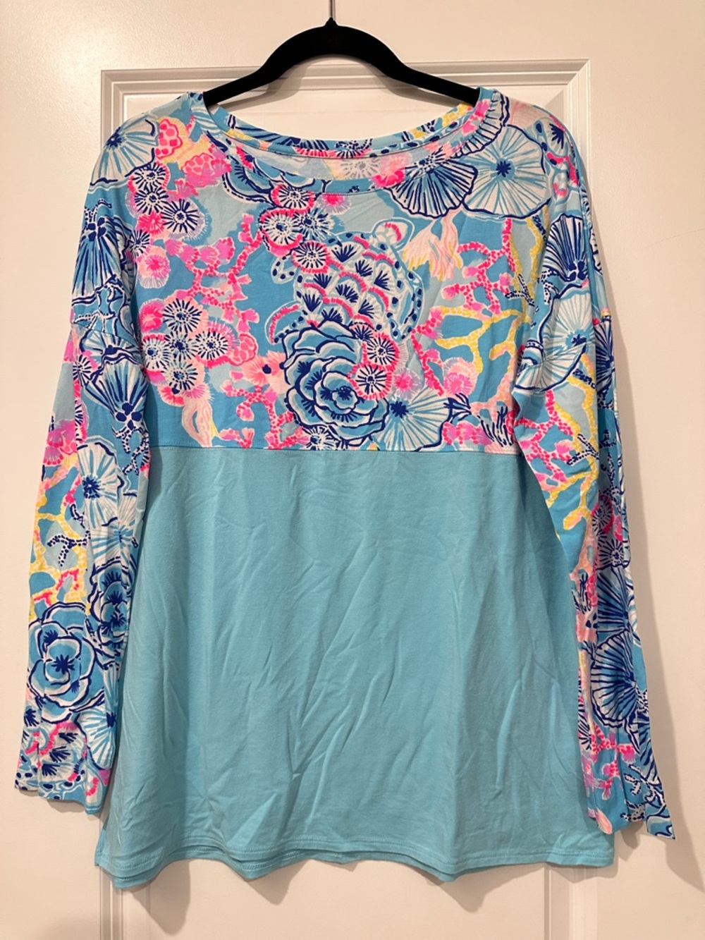 Lilly Pulitzer Turquoise Floral Panel Long-Sleeve Tee